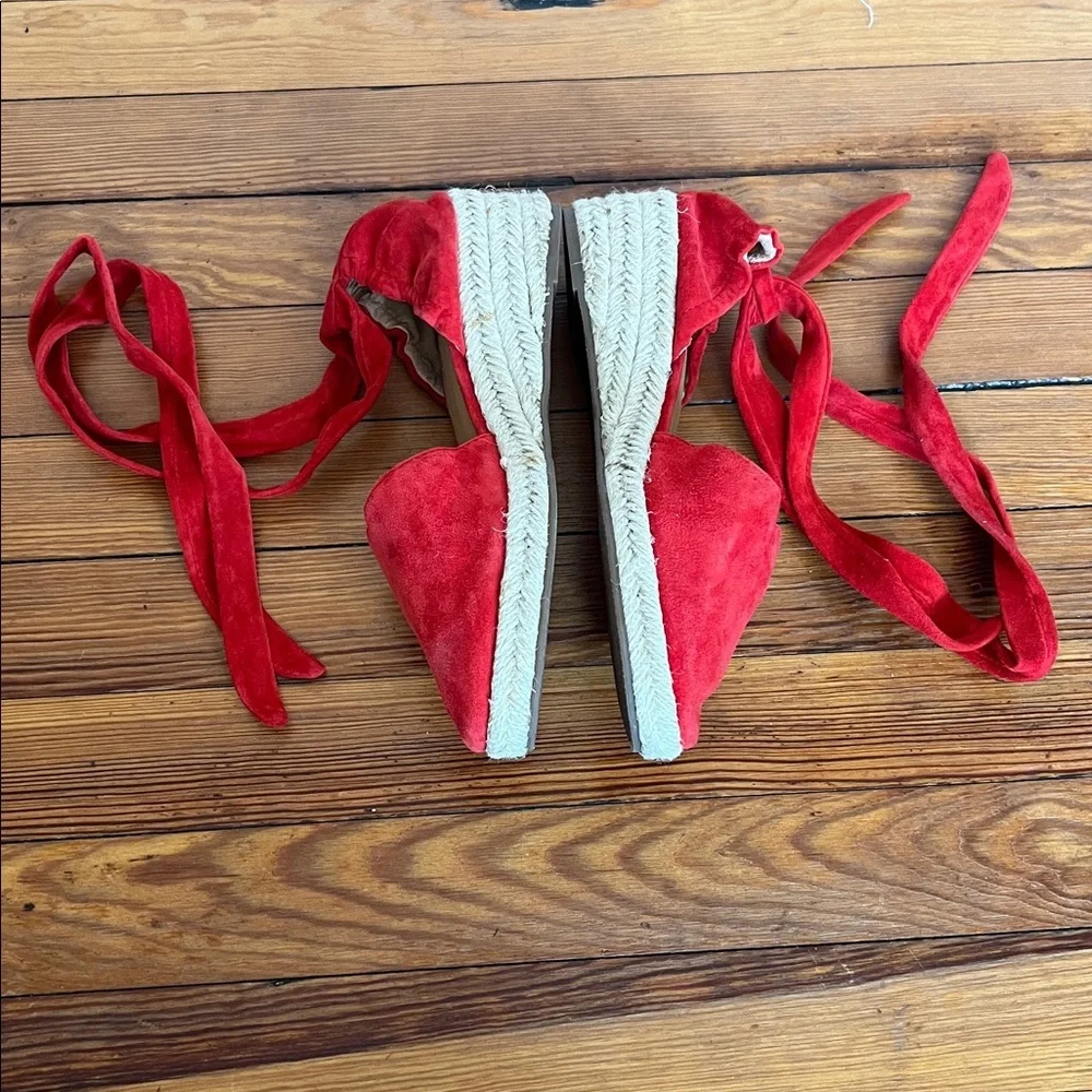 Marc Fisher Baylee Red Suede Ankle Tie Espadrille Wedges Size 7